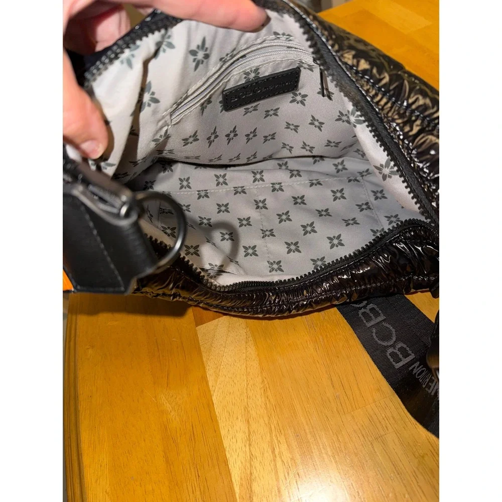 BCBGeneration Crossbody Bag Black Quilted Puffer Orange Trim Streetwear OS
